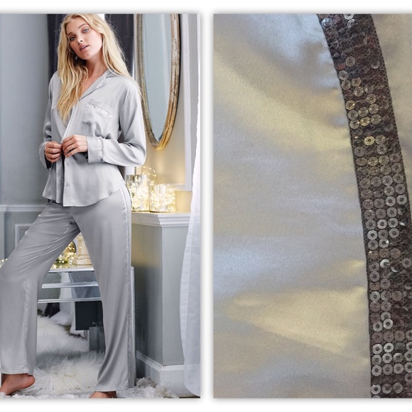 Afterhours satin sequin silver pajama pants - Picture 1 of 13